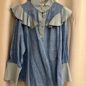 Tuckernuck Blue and Gray Ruffled Blouse